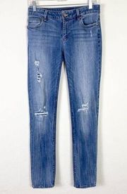 WHBM Light Wash Distressed Patched Low Rise Slim Leg Jeans Size 4