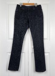 Liverpool Jeans Black Velvet Animal Print Leaopard Stretch Denim Pants Size 28/6