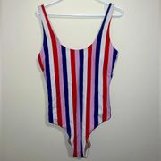 Old navy striped one piece swimsuit size large red white blue summer