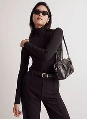 Madewell Bodysuit Womens S Black Turtleneck Thong Long Sleeve Soft New NO419
