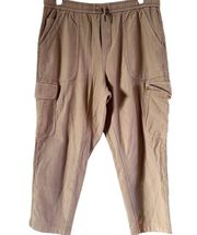 Athleta Farallon Cargo Crop Pants Pull On Drawcord Breathable Silt Taupe Tan 12P