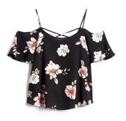 Kaileigh stitch fix Black Floral‎ Cold Shoulder Top Small Crisscross Straps