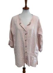 Eileen Fisher Button Down Blouse Linen Pink Size Medium