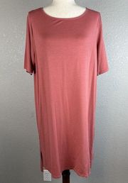 Eileen Fisher Ballet Neck T-Shirt Dress Size Large Sandwashed Chutney Tencel