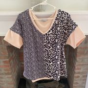 Misslook Medium Leopard Print and Peach Shirt