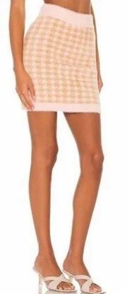 NWT For Love and Lemons Cher Mini Skirt Fuzzy Houndstooth Baby Pink & Beige sz L