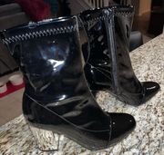 NWOT  Patent Leather Heeled Boots Black