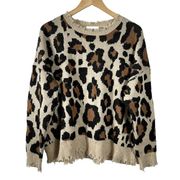 Hayden Los Angeles Distressed Leopard Print Crewneck Sweater Size Small