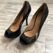 L.A.M.B black peep toe platform shows size 10.