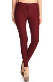 YELETE MID RISE PONTE KNIT SKINNY PANTS - WINE