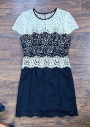 MILLY • Gabrielle Dress color block lace two tone sheath black white cocktail