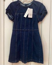 ZARA Denim Puff Sleeve Mini Dress