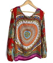 Women's Arden B Open Sleeve Colorful Keyhole Back Blouse Small ~