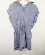 Promesa Blue V-Neck Short Sleeve Collar Drawstring Romper Women's Size Medium M