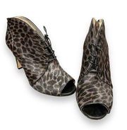Louise et Cie Real Cow Hair Leopard Peep Toe Lace Up Booties