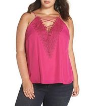 Wayf Womens XL Posie Strappy Camisole In Pink Berry Lace Blouse Tank Top