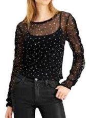 Bar III black transparent blouse silver tone lines to complement the  blouse S