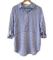 Women's New Beach Lunch Lounge blue stripe linen shirt