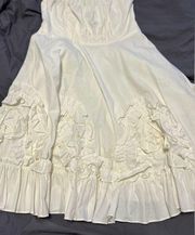 RYU Modcloth Strapless white beige Ruched ruffle dress size small