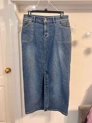 Vintage Carolina Blue Maxi Denim Skirt with Front Slit