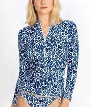 NWT CalmE Johnny Was Surf Shirt in Blue Leopard Print Size S