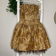 Jessica McClintock Formal Strapless Dress * Brown / Gold * Size: 4