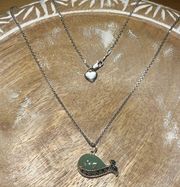 Hallmark Marcasite Green Whale 925 Sterling Silver Necklace