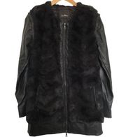 Sam Edelman Faux Fur & Faux Leather Jacket Coat Vest Convertible Black Small