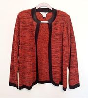 Misook Blazer Heathered Red-Orange w/ Black Open Front Knit Jacket Sz XL EUC