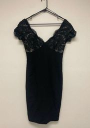 Carmen Marc Valvo Off the Shoulder Black Lace Bodice Mini Dress