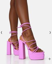 Pink Lace Up Platform Heels