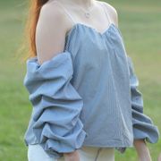 Bleuh Ciel Off Shoulders Billowed Puff Balloon Sleeve Summer Blouse Shirt Top