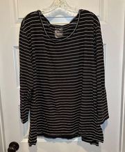 Terra & Sky Black Striped Scoop Neck Long Sleeve Tee 3X