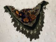 💚💚Gorgeous Gypsy/Boho, Jewel-toned Floral Velvet Burnout, with Olive Green Edging, & Tassels. Shawl, Scarf, Wrap