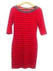 TOMMY HILFIGER BOATNECK STRIPED RED DENIM NAUTICAL STRETCH KNIT DRESS XS