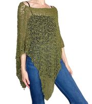 Retro Y2K Fairy Green Crochet Light Shawl Poncho Sweater