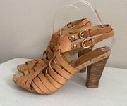 Coach Adrienn Vacchetta Camel Sandals Size 8 Leather Strappy Heels Adjustable