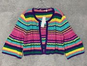 Soft Surroundings Sweater Womens XL Cardigan Pink Open Stripe Crop Cotton Silk