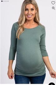 PinkBlush Olive Green Basic Ruched Fitted Maternity Top