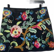 Velzera Floral Mini Skirt Black Size M Embroidered  Multicolor Cotton Bohemian