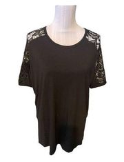 Zenana Premium Black Blouse Lace Sleeves Size M