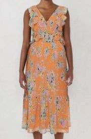 Lc lauren conrad NWT orange floral ruffled midi dress