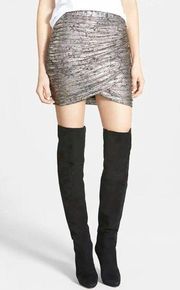 ASTR Foiled Wrap Mini Skirt S Metallic Coated Scrunch Rose Gold Stretch