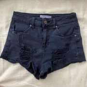 Black Ripped Denim Shorts