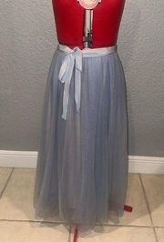 J.Crew Tulle Ball Skirt in Blue Sheer Mesh Pleated Ribbon Belt A-line 8