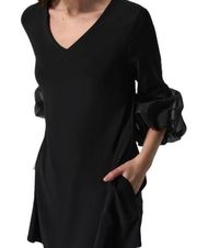 Joseph Ribkoff NWT Black Puff Sleeve V Neck Flared Tunic Top Blouse Size 12