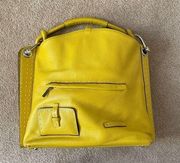 BCBG MAXAZRIA Satchel Hobo Leather Bag Yellow White Stitching Pockets‎