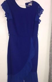 New SHELBY & PALMER Ruffle Sheath Dress Royal blue 6