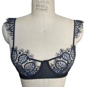 Skivvies Juliette Bra in Blue & Black Lace Size XS