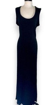 Black ribbed knit maxi dress, women's large stretchy sleeveless scoop neck maxi